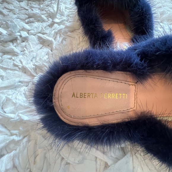 Alberta Ferretti *Velvet Embroidered Koi Fish Fur *Mules Slides Italian 36/US 6 - Picture 6 of 10